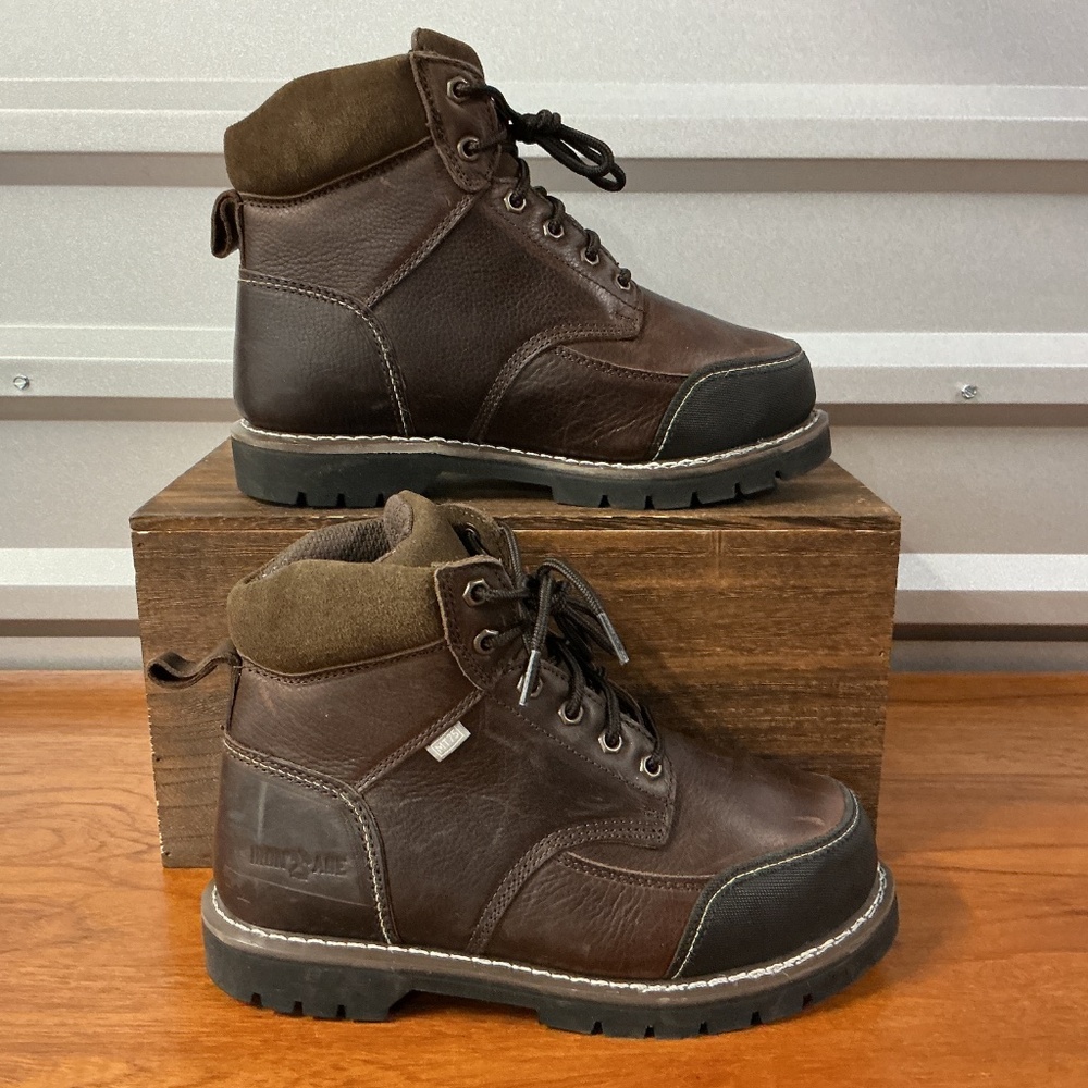 Iron Age Men Dozer Met Guard Steel Toe Brown Leather Work Boot IA0163 Size 8.5
